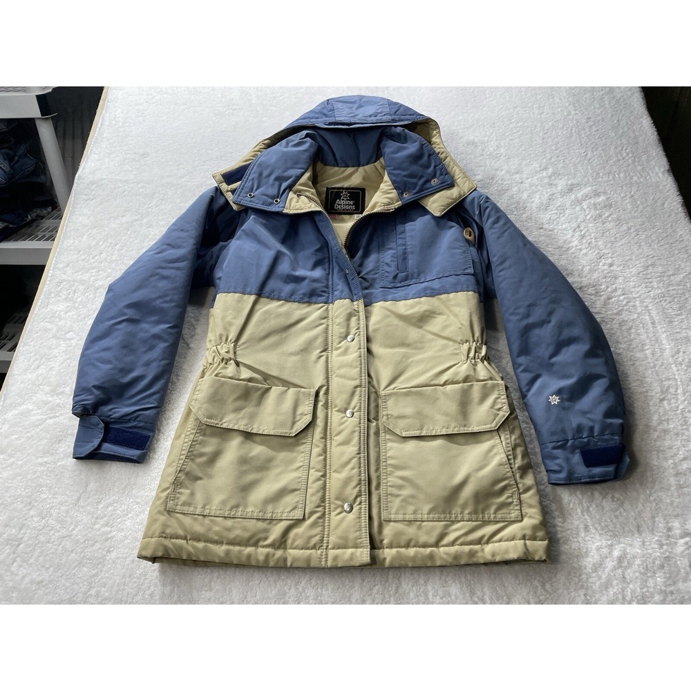 Vintage Alpine Designs Glacier Jacket Blue Tan Colorblock Winter Parka Womens 12
